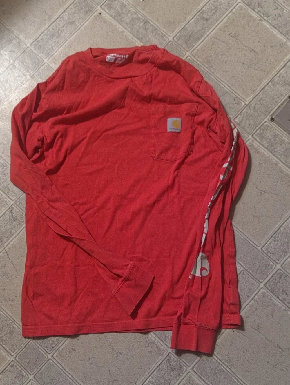 Carhartt Red Long-Sleeve Pocket Tee with Sleeve Logo